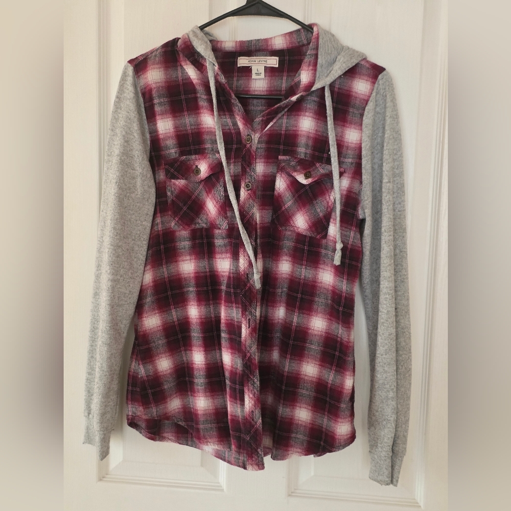 Adam Levine Plaid Hoodie Shirt with Gray Sleeves